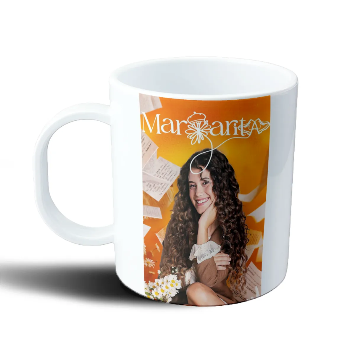 Taza de Plástico Margarita Serie Póster Naranja con Flores - vista 2
