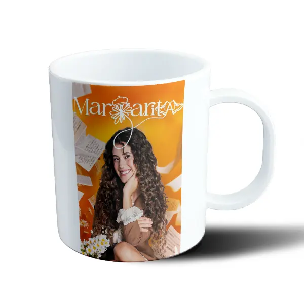 Taza de Plástico Margarita Serie Póster Naranja con Flores