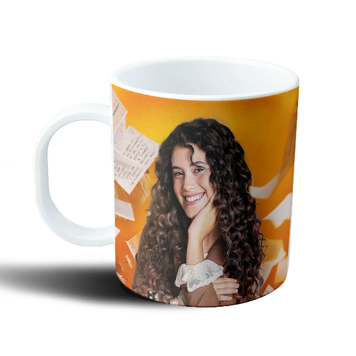 Taza de Plástico Margarita Sonrisa Fondo Naranja - vista 2