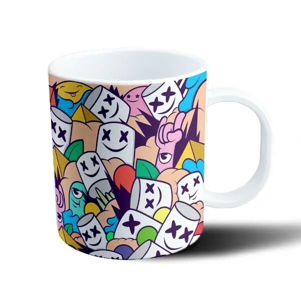 Taza de Plástico Marshmello Patrón Gráfico Colorido