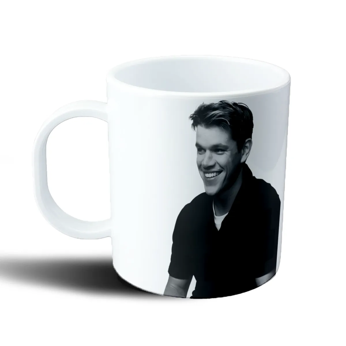 Taza de Plástico Matt Damon Retrato Blanco y Negro Sonrisa - vista 2