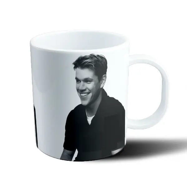 Taza de Plástico Matt Damon Retrato Blanco y Negro Sonrisa