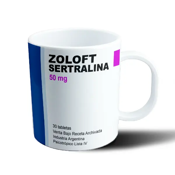 Taza de Plástico Zoloft Sertralina 50 mg Caja de Medicamento