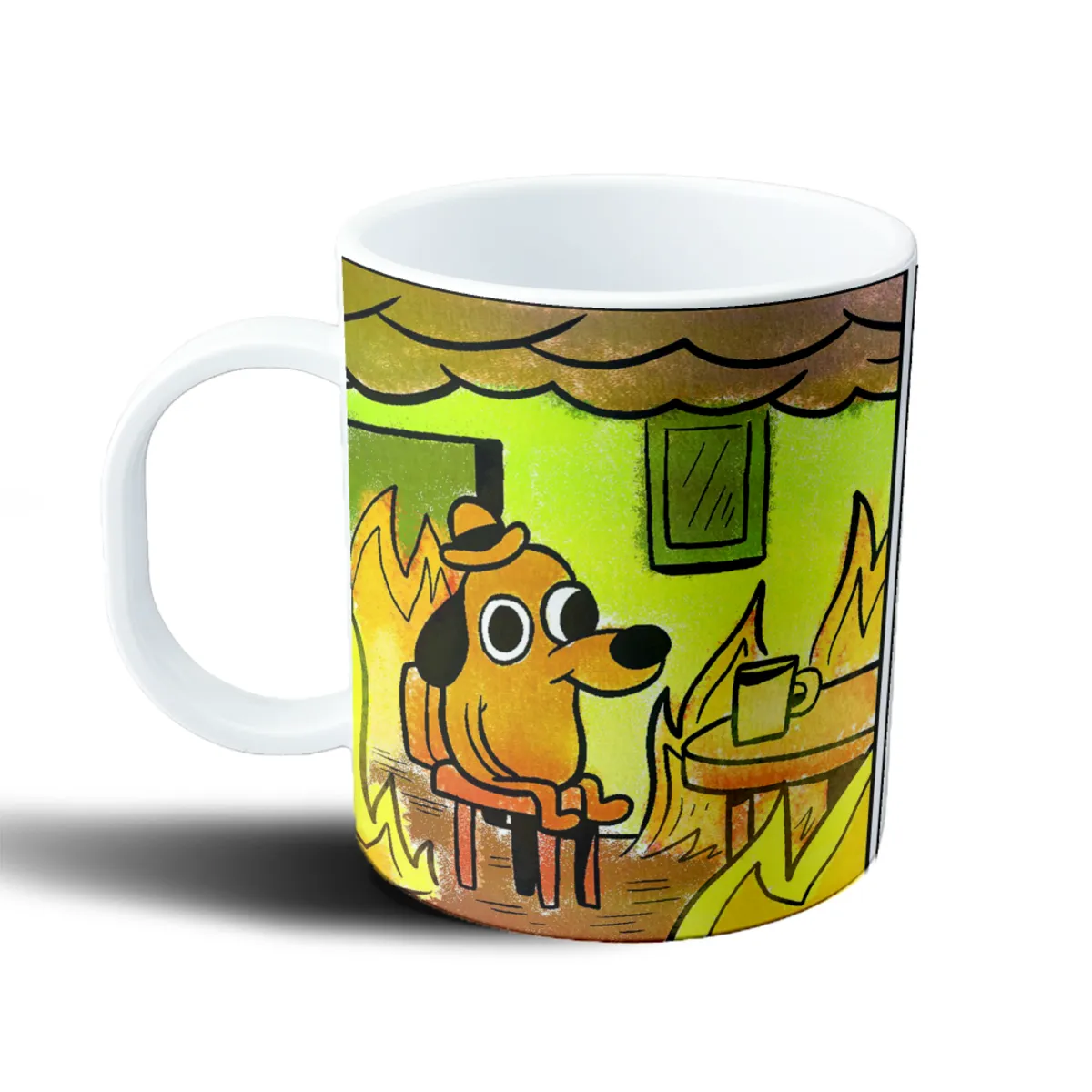 Taza de Plástico Meme This Is Fine Perro en Llamas - vista 2
