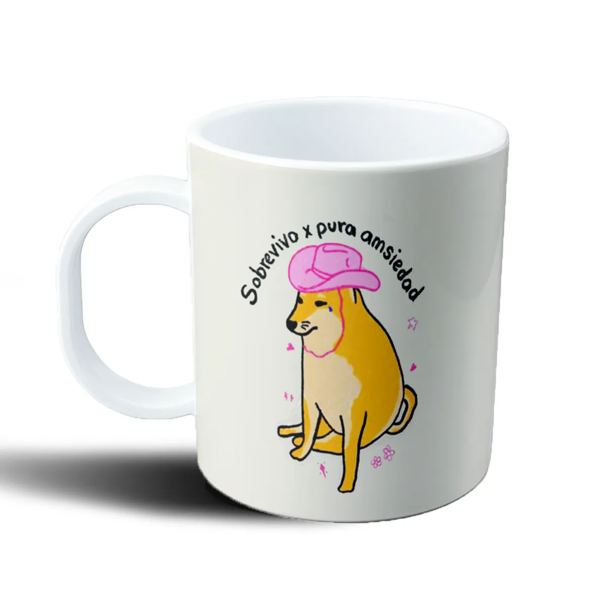 Taza de Plástico Perrito con gorra rosa Sobrevivo x pura ansiedad - vista 2