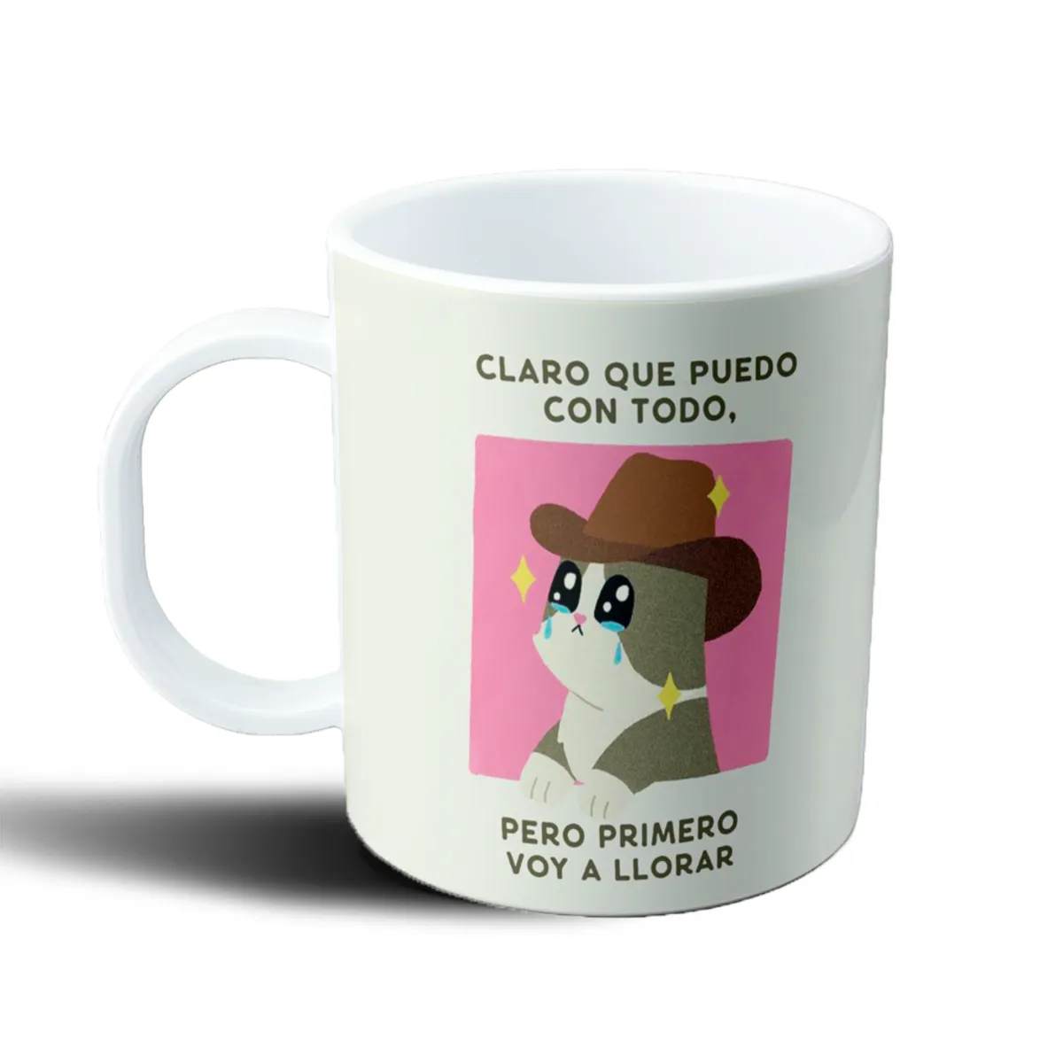 Taza de Plástico Meme Gato Vaquero Llorando Claro Que Puedo Con Todo - vista 2