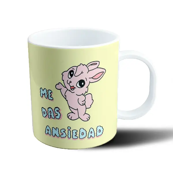 Taza de Plástico Me das ansiedad Conejo Rosa