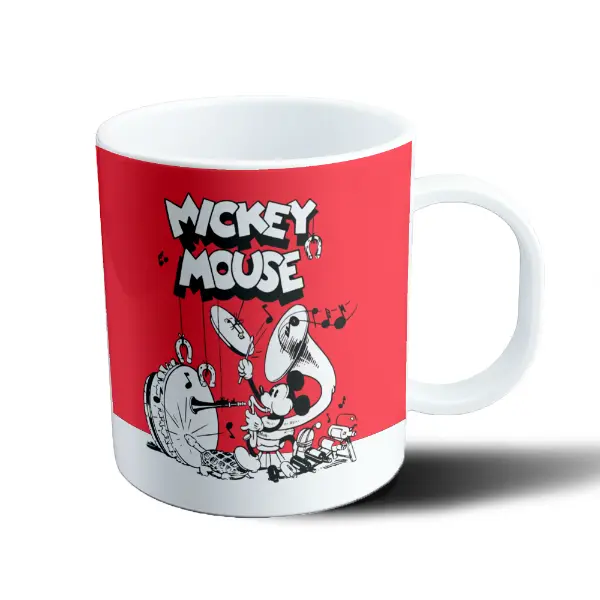 Taza de Plástico Mickey Mouse Orquesta Vintage Blanco y Rojo
