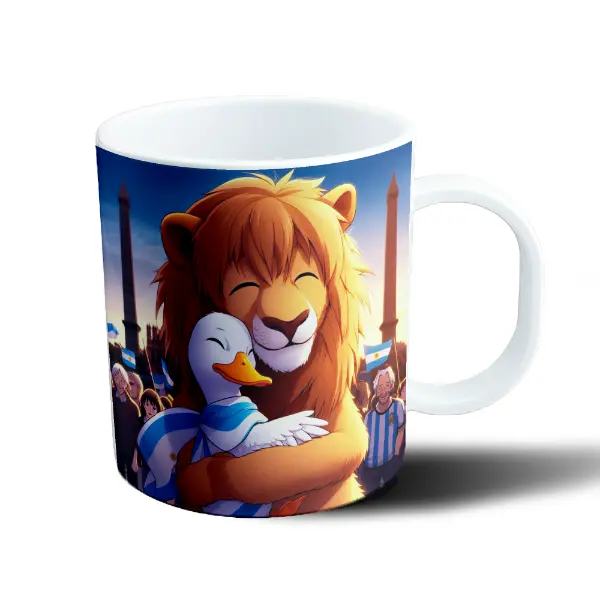 Taza de Plástico León y Pato Abrazados Bandera Argentina Milei Pato
