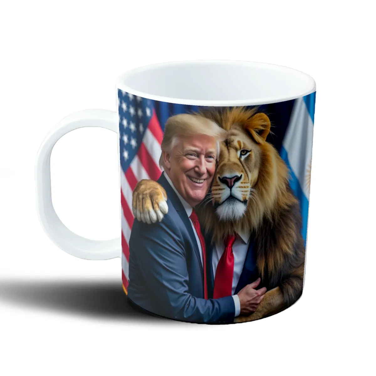 Taza de Plástico Donald Trump abrazado por un León - vista 2