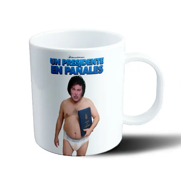 Taza de Plástico Milei pañal Un Presidente en Pañales