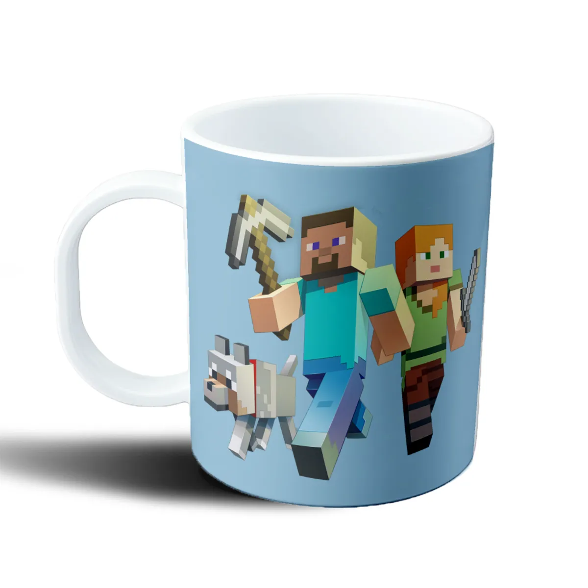 Taza de Plástico Minecraft Steve Alex y Lobo - vista 2