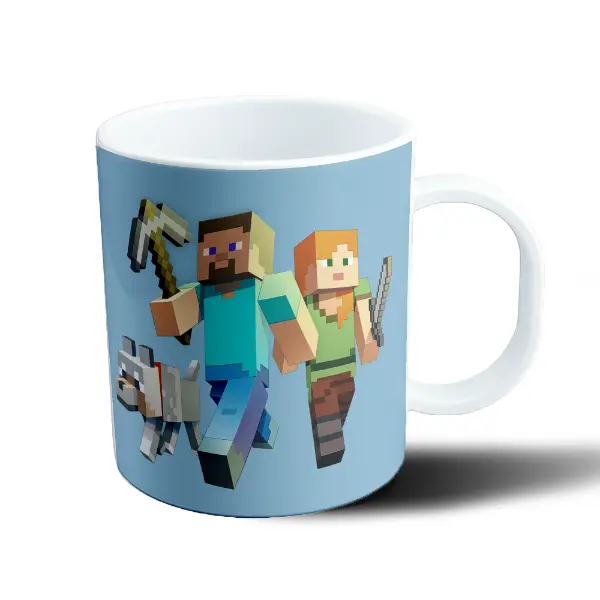 Taza de Plástico Minecraft Steve Alex y Lobo