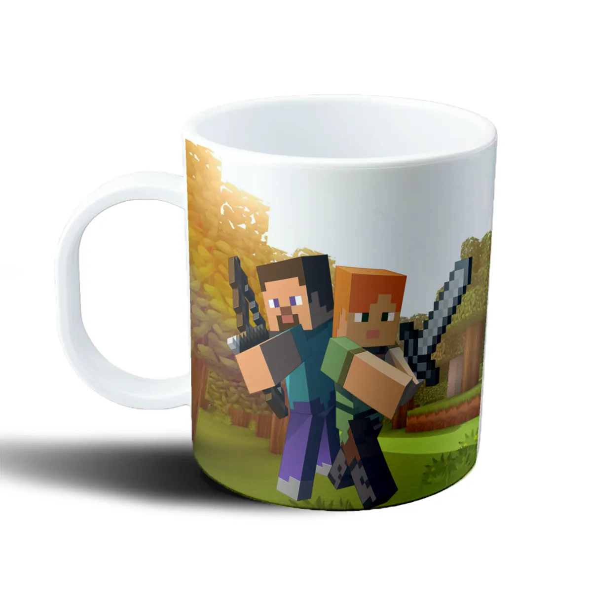 Taza de Plástico Minecraft Steve y Alex con Espadas - vista 2
