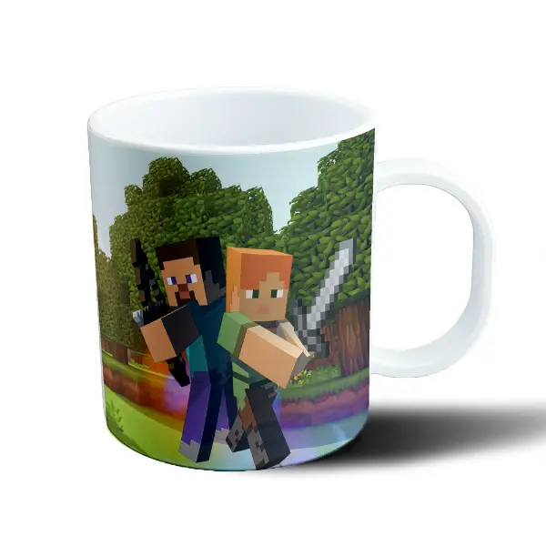 Taza de Plástico Minecraft Steve y Alex con Espadas